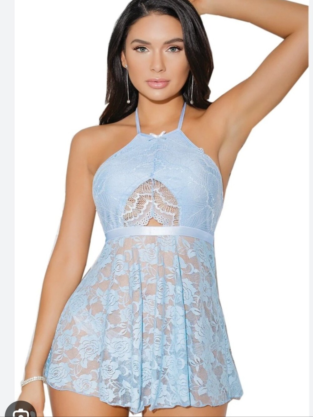 Coquette Light Blue Lace Halter Babydoll Lingere OS NWOT